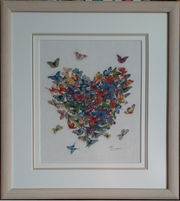 Картина «Сердце из бабочек», ручная работа,  вышивка.